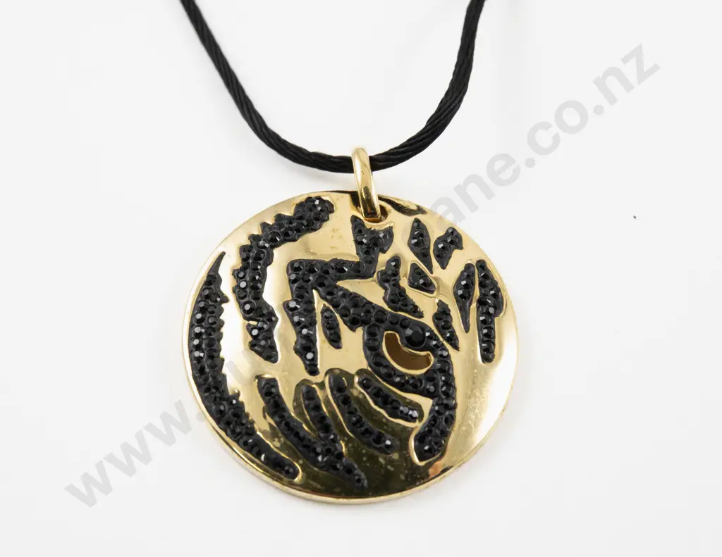Swarovski Gold Plated Medallion Pendant with Black Crystal Tiger Stripes Image 1++