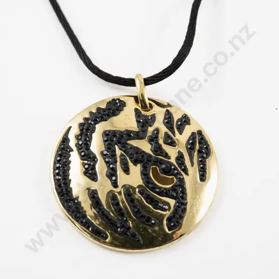 Swarovski Gold Plated Medallion Pendant with Black Crystal Tiger Stripes