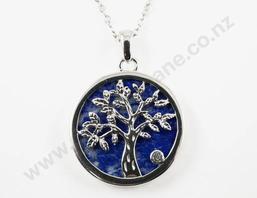 Luxcraft Jewellery with Swarovski Crystal Circular Lapis Tree of Life Pendant on Neck Chain Image 1++