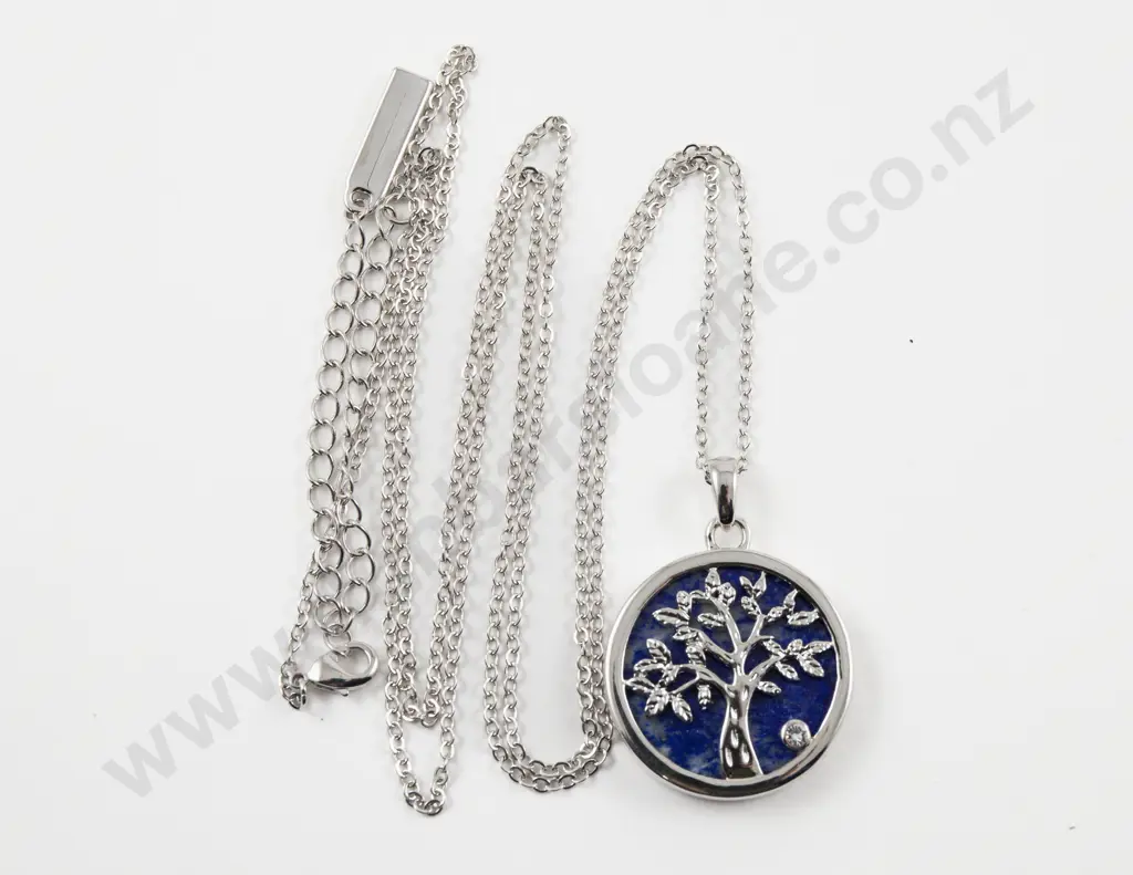 Luxcraft Jewellery with Swarovski Crystal Circular Lapis Tree of Life Pendant on Neck Chain Image 1++
