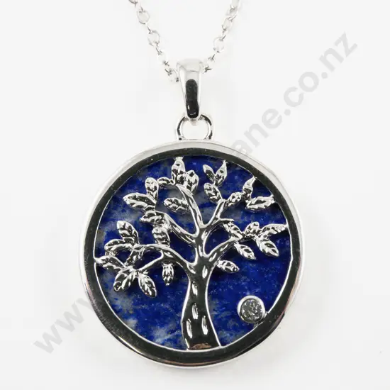 Luxcraft Jewellery with Swarovski Crystal Circular Lapis Tree of Life Pendant on Neck Chain