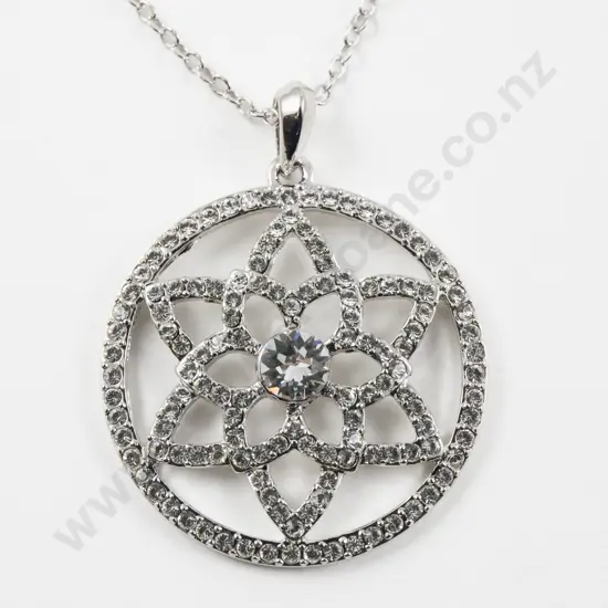 Luxcraft Jewellery Circular Swarovski Crystal Floral Pendant on Neck Chain