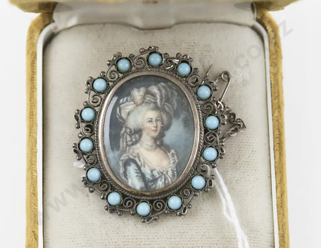 Antique .800 Silver Turquoise Photo Locket Brooch/Pendant Image 1++