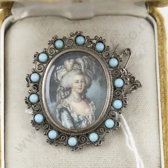 Antique .800 Silver Turquoise Photo Locket Brooch/Pendant