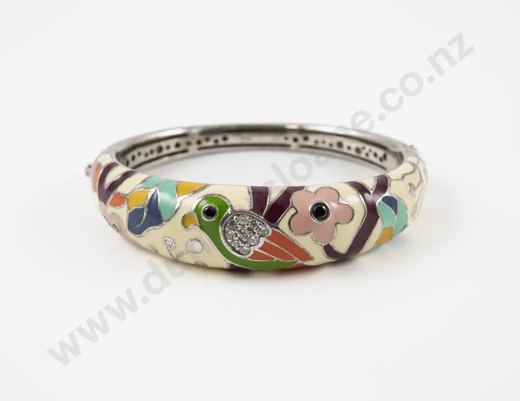 Belle Etoile Perroquet S/S and Enamel Hinged Snap Bangle Image 1++
