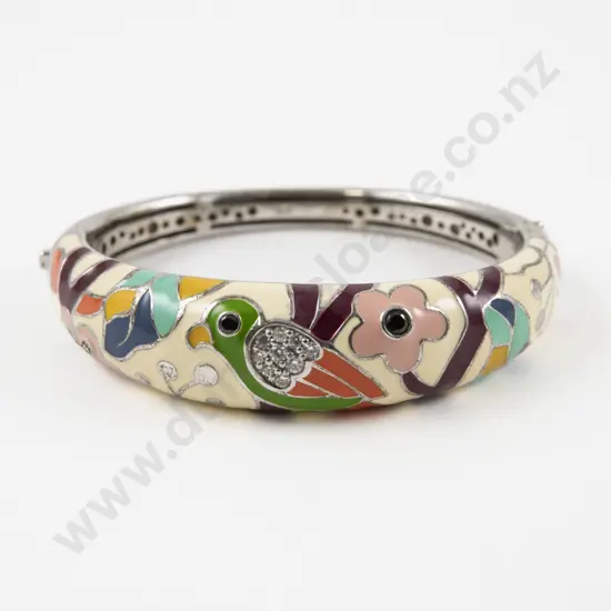 Belle Etoile Perroquet S/S and Enamel Hinged Snap Bangle