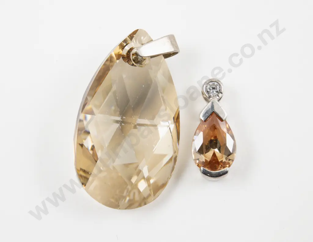 Two S/S Mounted Crystal Pendants Image 1++