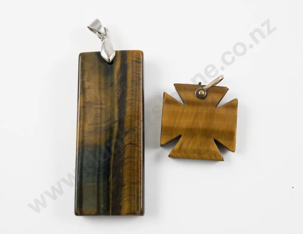 9ct and S/S Mounted Two Tiger Eye Pendants Image 1++