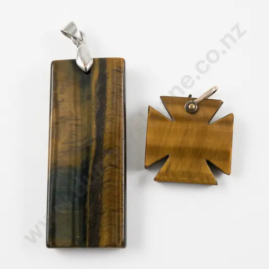 9ct and S/S Mounted Two Tiger Eye Pendants