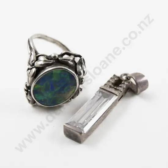 S/S Cubic Zirconia Pendant with Single Stone Opal Ring