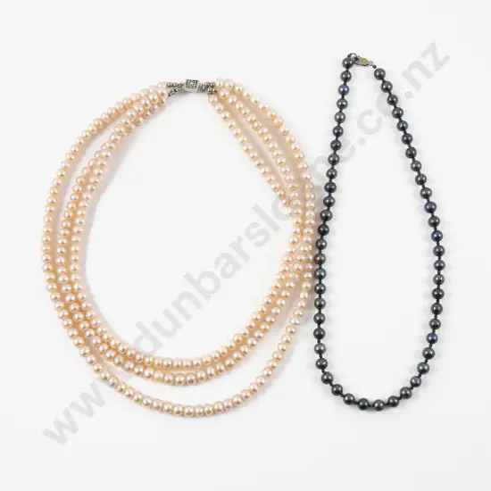 Triple Strand Fresh Water Pearl Necklace with Single Strand Pearl Necklace
