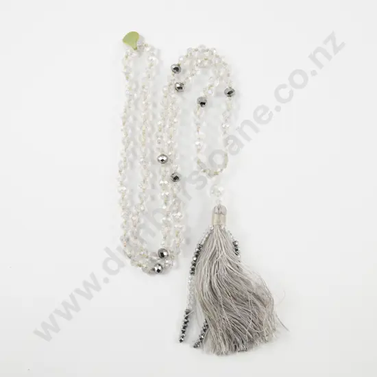 Vintage Crystal and Glass Bead Necklace with Tassel Pendant