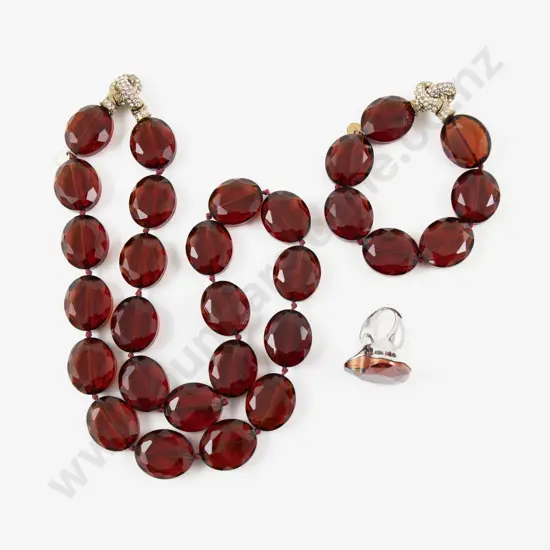 Glass Bead Necklace Bracelet and Ring Suite