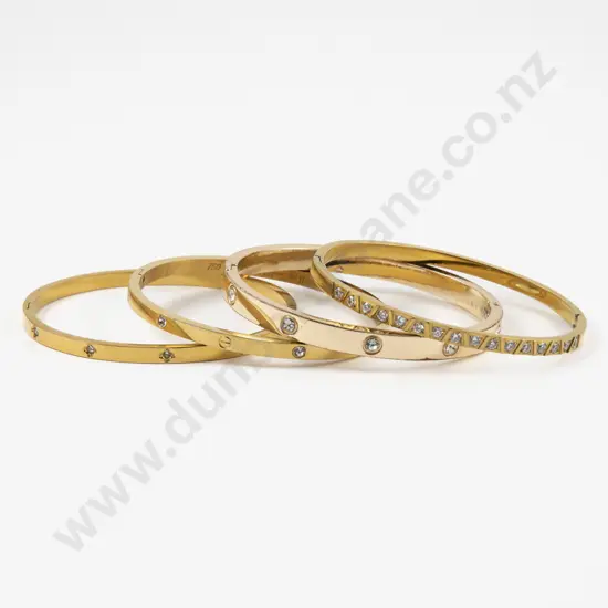 Cartier Style Gold Plated Hinged Snap Bangle and Three Others
