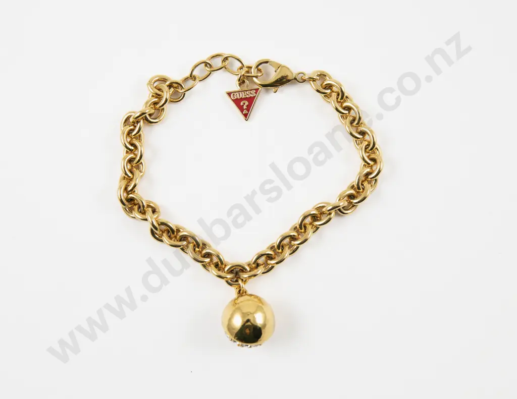Guess Gold Plated Trace Link Bracelet with Crystal Ball Pendant Charm Image 1++