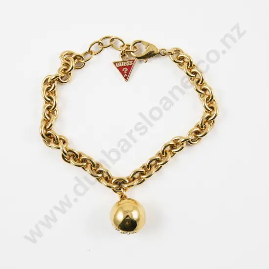 Guess Gold Plated Trace Link Bracelet with Crystal Ball Pendant Charm