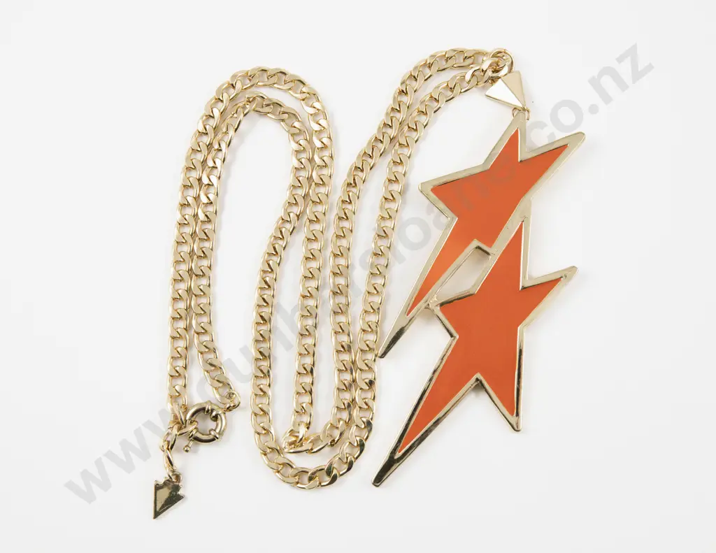 Karen Walker Gold Plated and Enamel Lighting Bolt Star Pendant on Neck Chain Image 1++