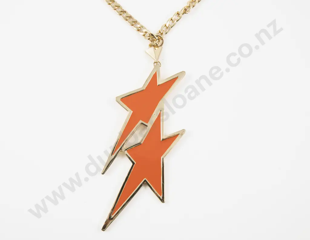 Karen Walker Gold Plated and Enamel Lighting Bolt Star Pendant on Neck Chain Image 1++