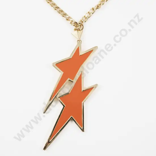 Karen Walker Gold Plated and Enamel Lighting Bolt Star Pendant on Neck Chain