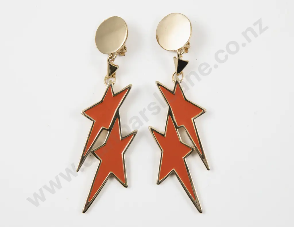 Pair of Karen Walker Gold Plated and Enamel Lighting Bolt Star Pendant Drop Earrings Image 1++