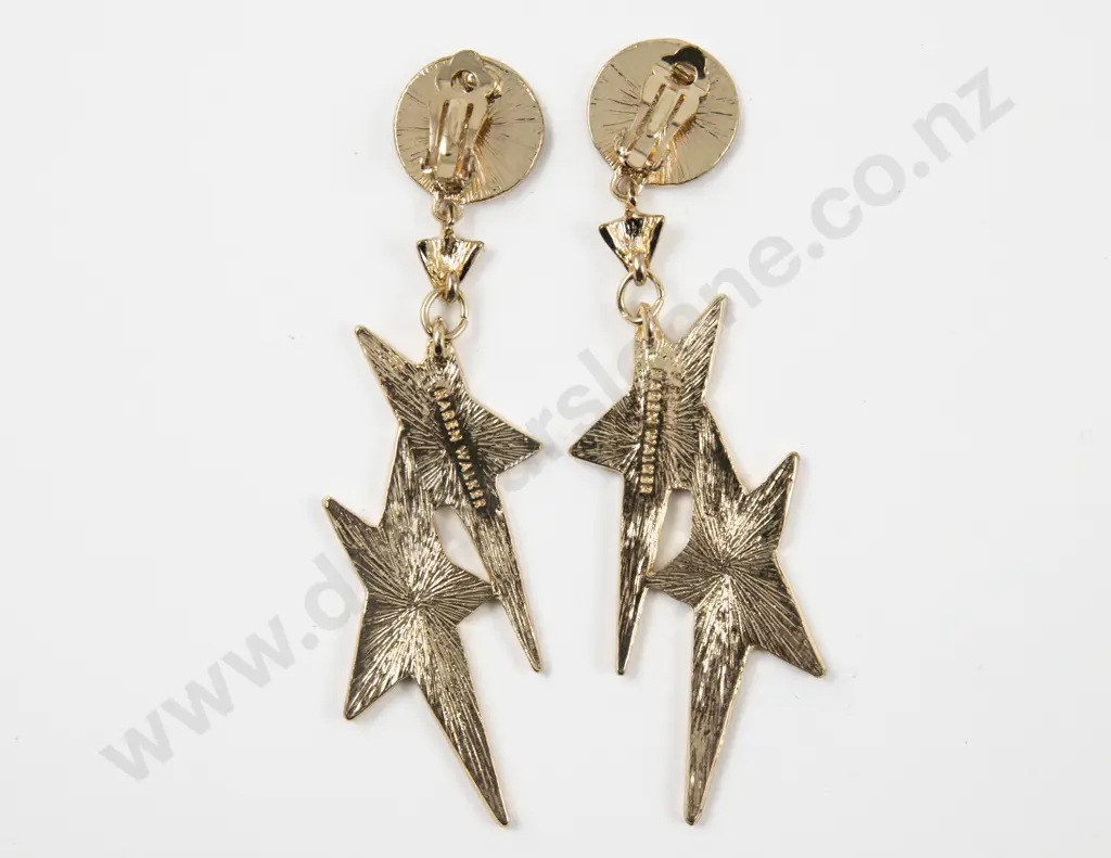 Pair of Karen Walker Gold Plated and Enamel Lighting Bolt Star Pendant Drop Earrings Image 1++