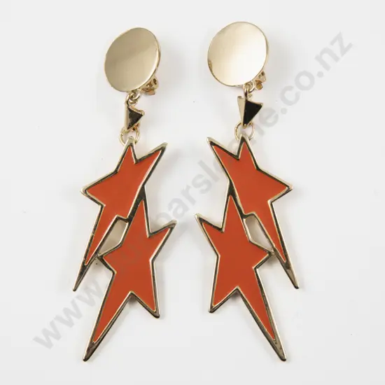 Pair of Karen Walker Gold Plated and Enamel Lighting Bolt Star Pendant Drop Earrings