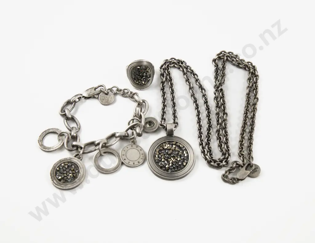 Dyrberg Kern Rhinestone Set Pendant on Chain Bracelet and Ring Suite Image 1++