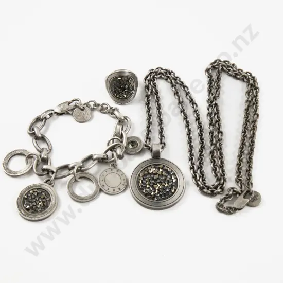 Dyrberg Kern Rhinestone Set Pendant on Chain Bracelet and Ring Suite