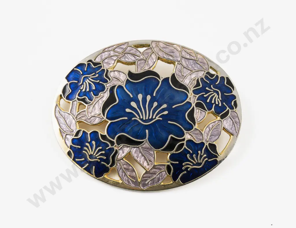 Vintage Fish & Crown Cloisonne Enamel Brooch Image 1++