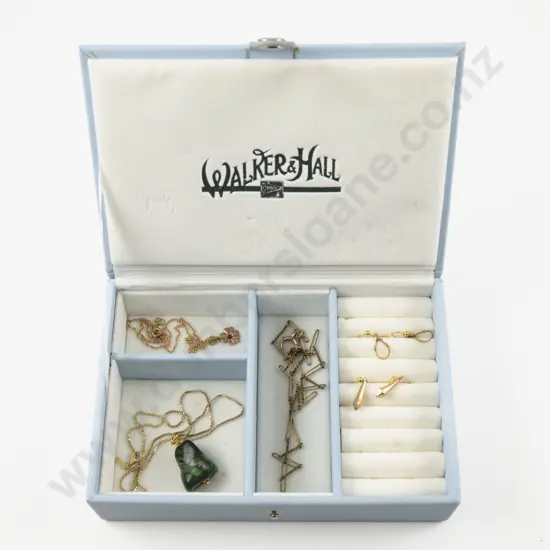 Kirstin Ash Malachite Pendant on Silver Gilt Neck Chain with Assorted Jewellery and Walker & Hill Jewellery Box