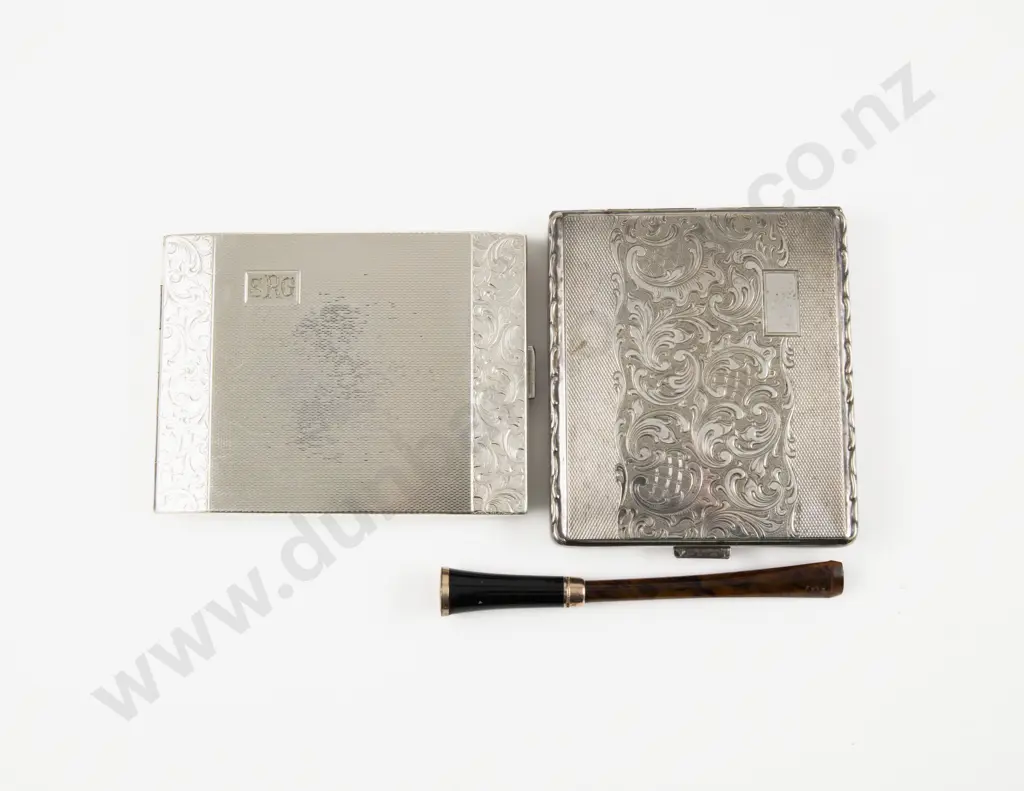 Vintage Tortoiseshell Cigarette Holder with Two Silver Plated Cigarette Cases Image 1++