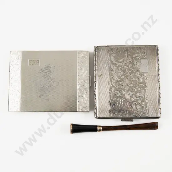 Vintage Tortoiseshell Cigarette Holder with Two Silver Plated Cigarette Cases