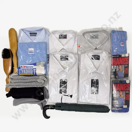 Collection of Gents Dress Shirts Socks Clothes Brushes and Others