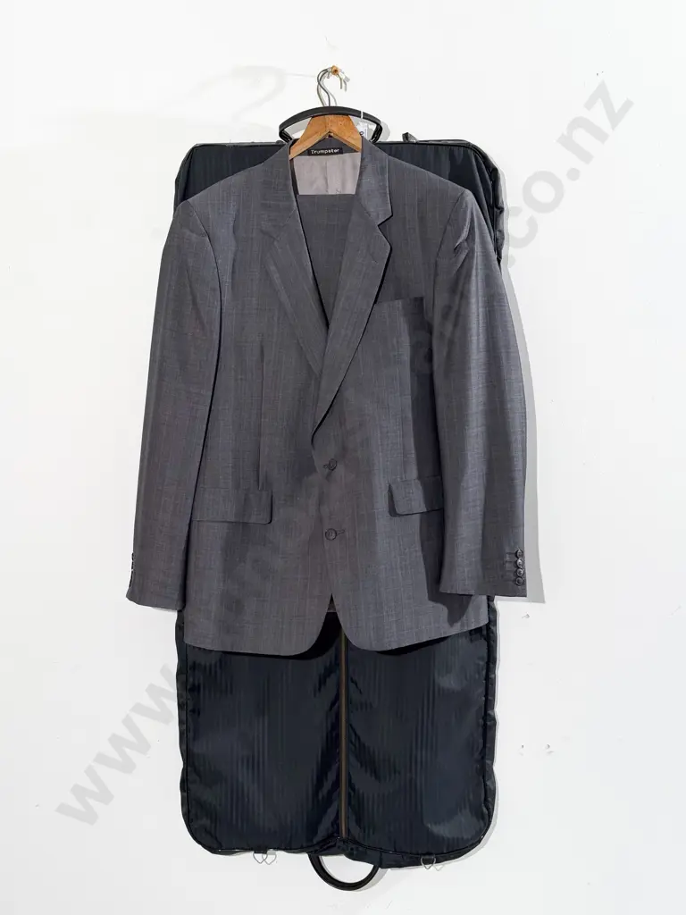 Trumpeter by Hart Schaffner & Marx Gents Grey Suit Jacket and Pants together with Suit Carry Bag Image 1++