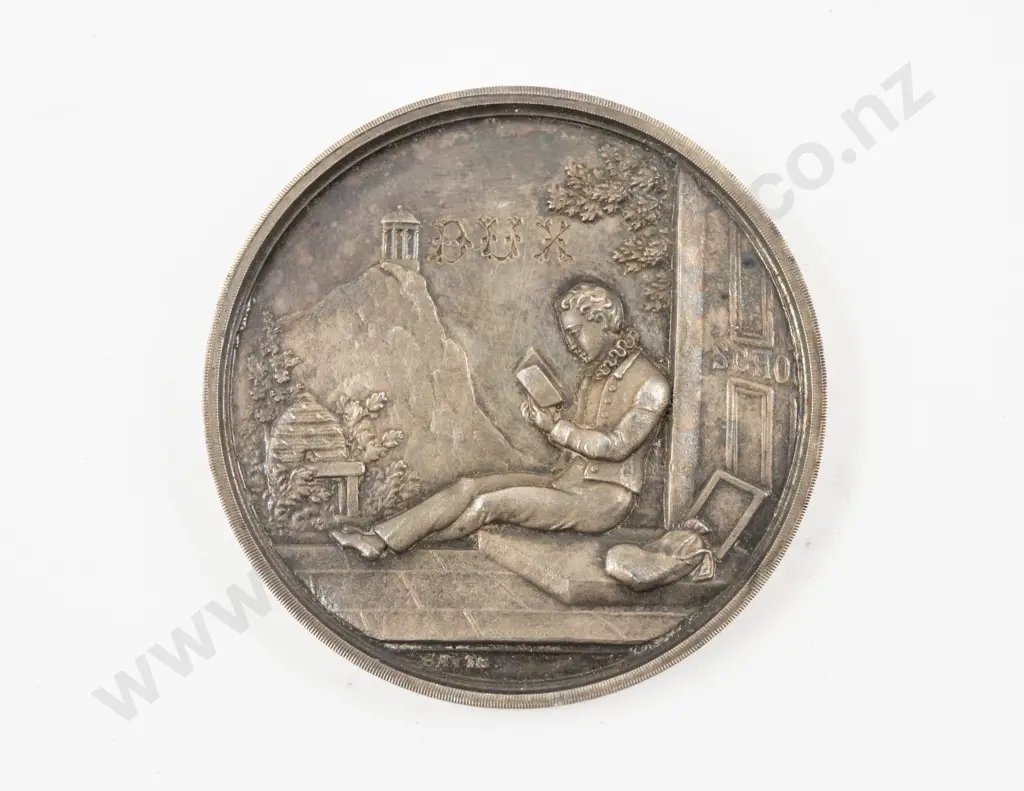 NZ Silver M Sandstein 'Normal School Fred Mills 1880 Christchurch' Medallion Image 1++