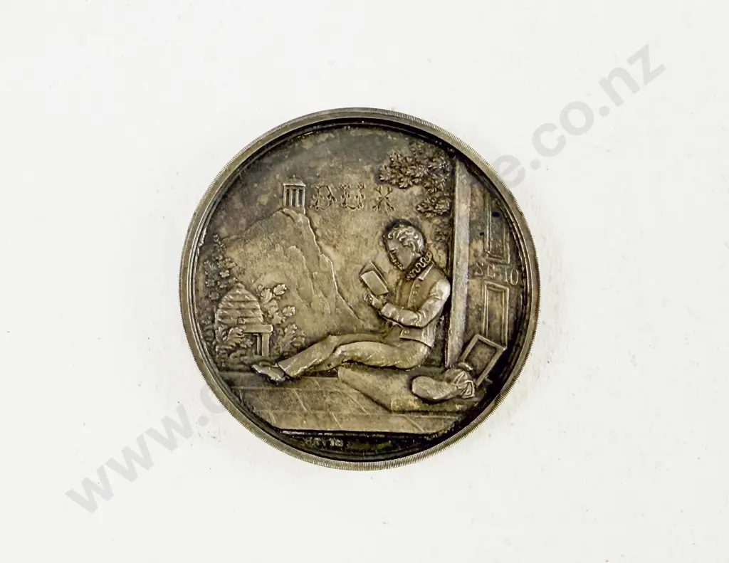 NZ Silver M Sandstein 'Normal School Fred Mills 1880 Christchurch' Medallion Image 1++