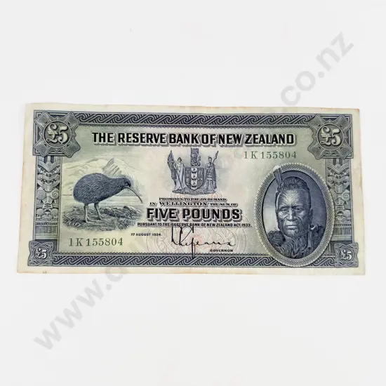 NZ £5 Note signed Lefeaux