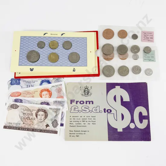 NZ Unc $10 $5 $2 $1 notes with Unc 1990 1967x2 Coin Sets
