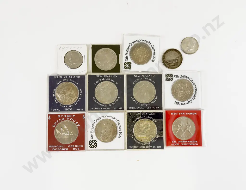 NZ And Assorted Commemorative $1 x9 1953 Crown US Half Dollar x2 & Bayern Medal Image 1++