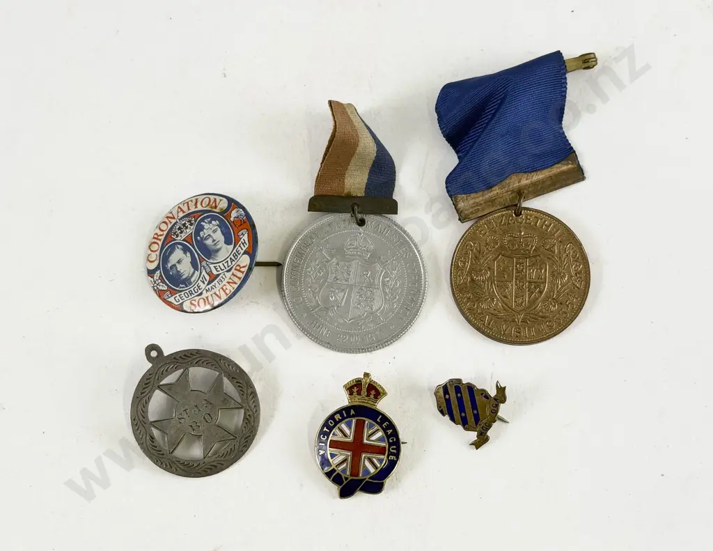Two Royal Commemorative Medals Three Badges and Silver Brooch (no pin) Image 1++