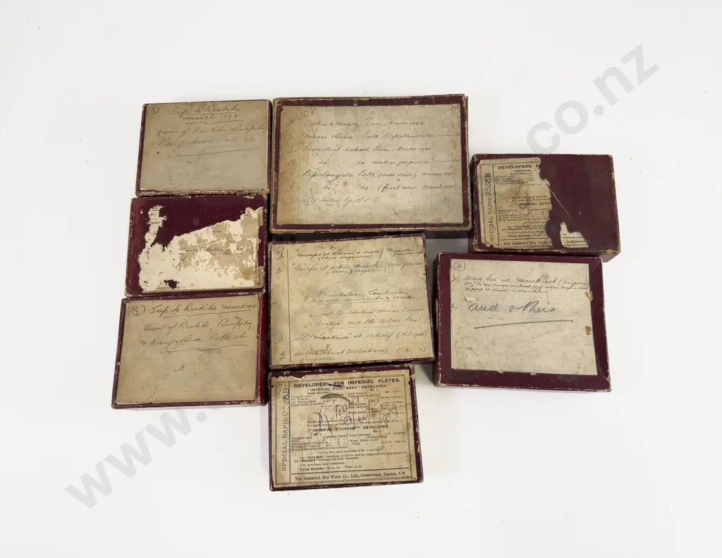 Collection C1906 Family Negative Glass Slides titles including Raetihi - Levin (8 boxes) Image 1++