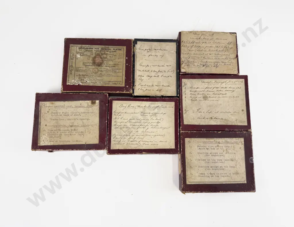 Collection C1906 Family Negative Glass Slides titles including Mahupuku - Martinborough (7 boxes) Image 1++