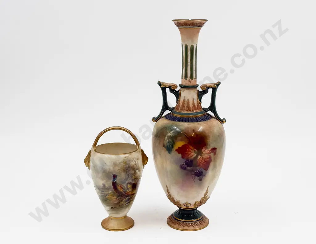Small Royal Worcester Handled Vase together with Other Royal Worcester Vase (Repair) Image 1++