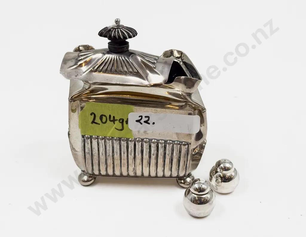 S/S Lidded Caddy (Damaged) together with Small S/S Salt & Pepper Image 1++
