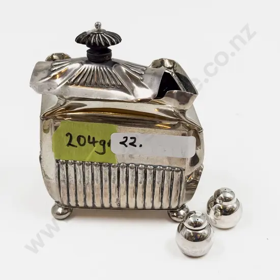 S/S Lidded Caddy (Damaged) together with Small S/S Salt & Pepper