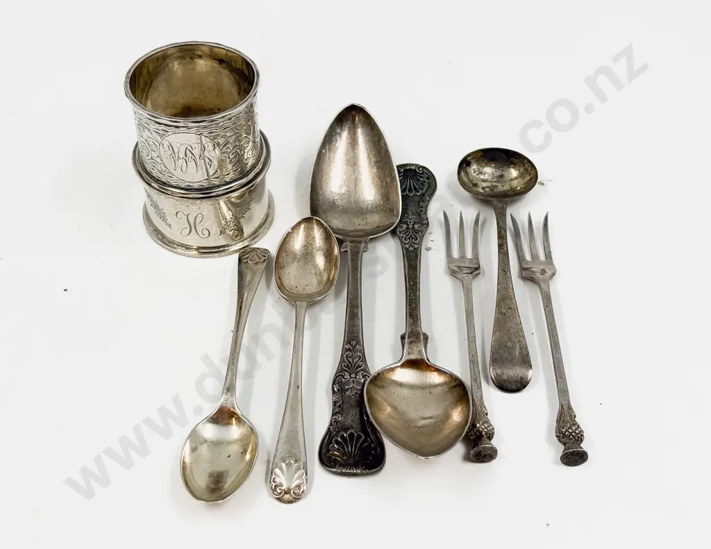 Two S/S Napkin Rings together with Six Pieces of S/S Cutlery Image 1++