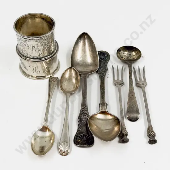 Two S/S Napkin Rings together with Six Pieces of S/S Cutlery