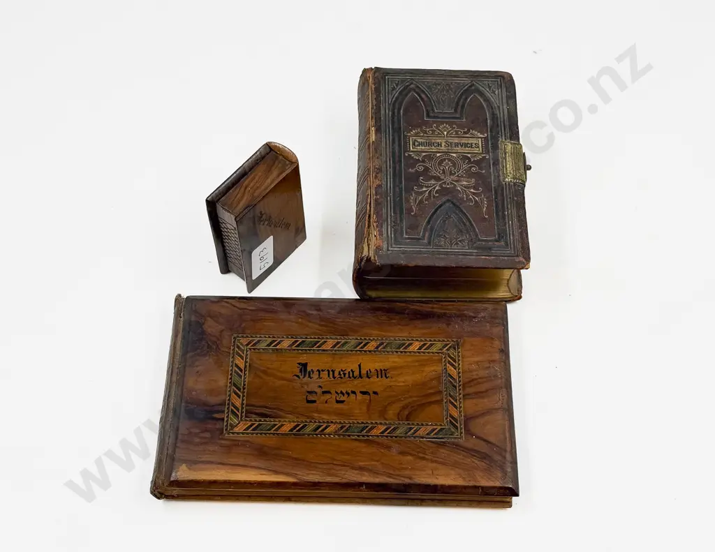 Flowers in View of the Holy Land Jerusalem together with Church Services Book & Other Trinket Box Image 1++