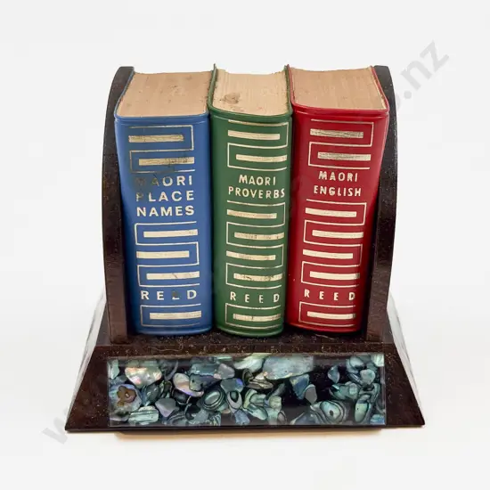 Vintage Set of Three Miniature Maori Reference Books on Stand