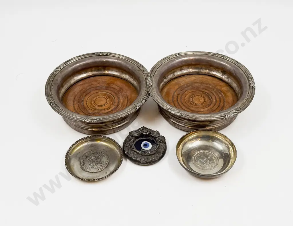 Two S/P Wine Coasters together with Two Coin Dishes & Other Image 1++